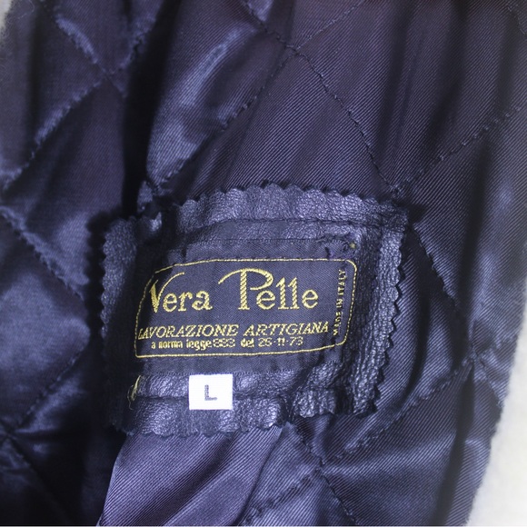 1980’s Italian Vintage Black Leather Bomber Jacket with Shearling Collar Sheep - Picture 10 of 10